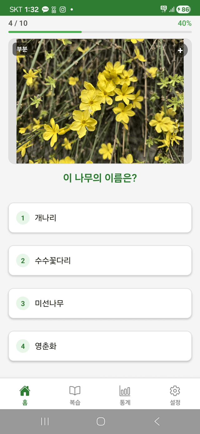 퀴즈 풀이 화면